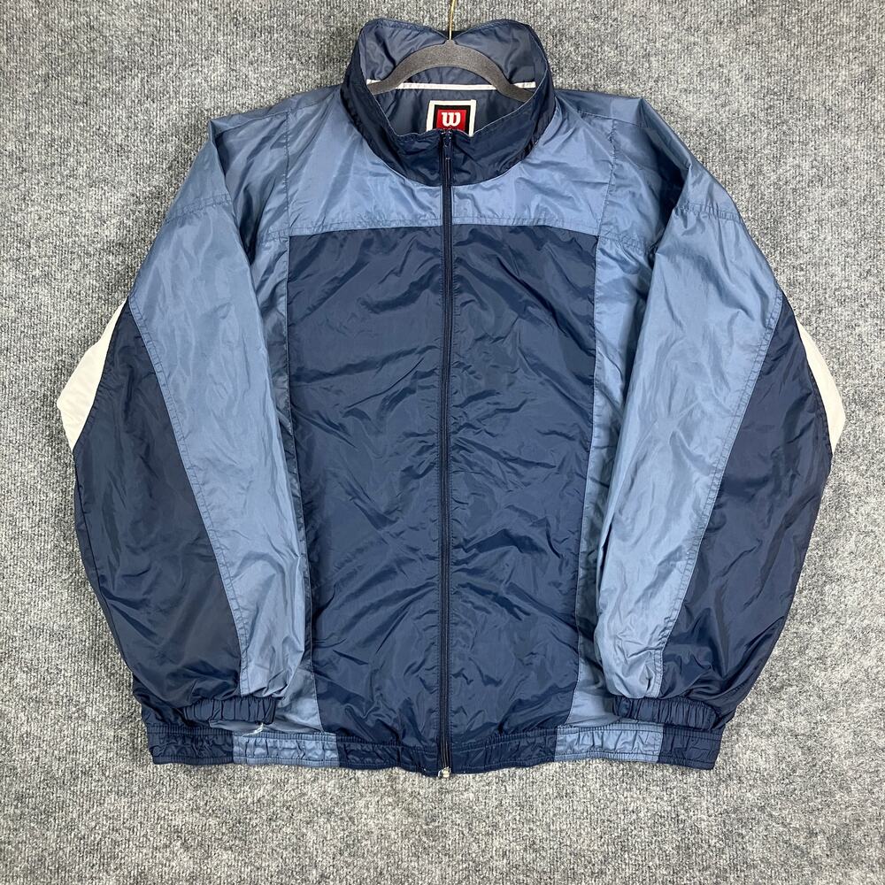 Wilson Jacket Mens XL Blue Full Zip Windbreaker Lightweight Vintage Tennis